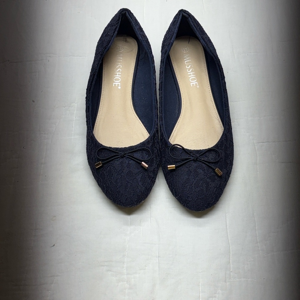 Musshoe Women's Lace Ballet Flats Navy Bow Comfort Slip On Dress Shoes Size 11